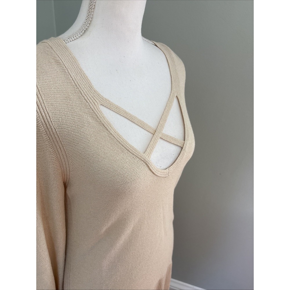 Free People Medium Ivory Criss Cross Long Sleeve Pullover Sweater Tunic - Picture 3 of 7
